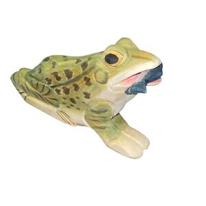 Hand Carved Wooden Frog Figurine Folk Art Nature Decor‎ 8" Rustic
